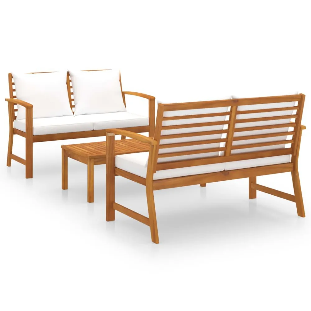 Set Divani da Giardino 3 pz con Cuscini Massello di Acacia Easy Storage