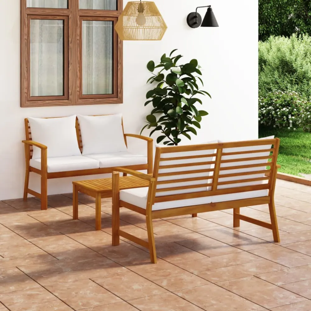 Set Divani da Giardino 3 pz con Cuscini Massello di Acacia Easy Storage