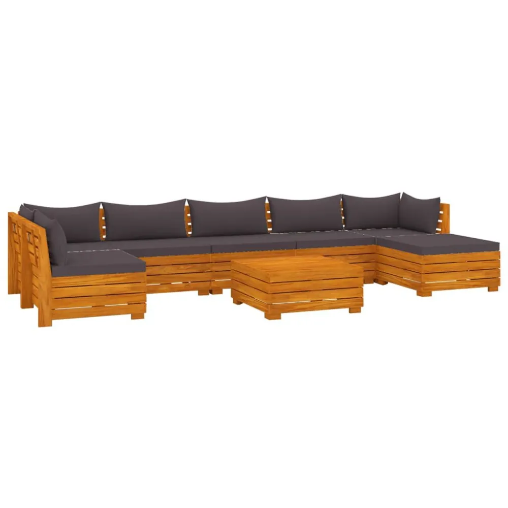 Set Divani da Giardino 8 pz con Cuscini Massello di Acacia con Schienale Regolabile