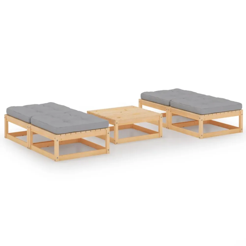 Set Divani da Giardino 5 pz con Cuscini Massello di Pino Materiale Alluminio Anodizzato