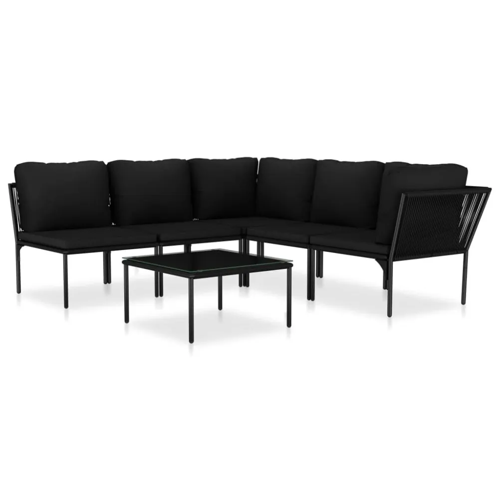 Set Divani da Giardino 6 pz con Cuscini Neri PVC Materiale Alluminio Anodizzato
