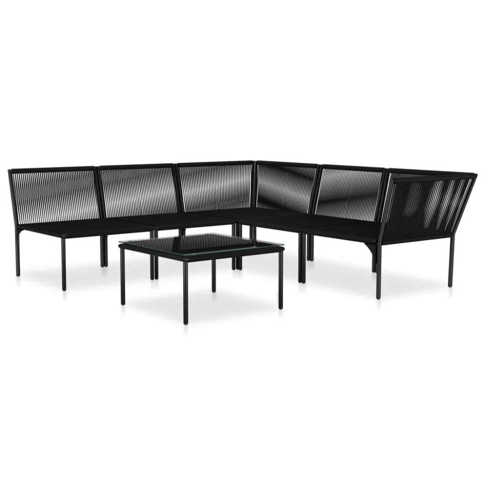 Set Divani da Giardino 6 pz con Cuscini Neri PVC Materiale Alluminio Anodizzato