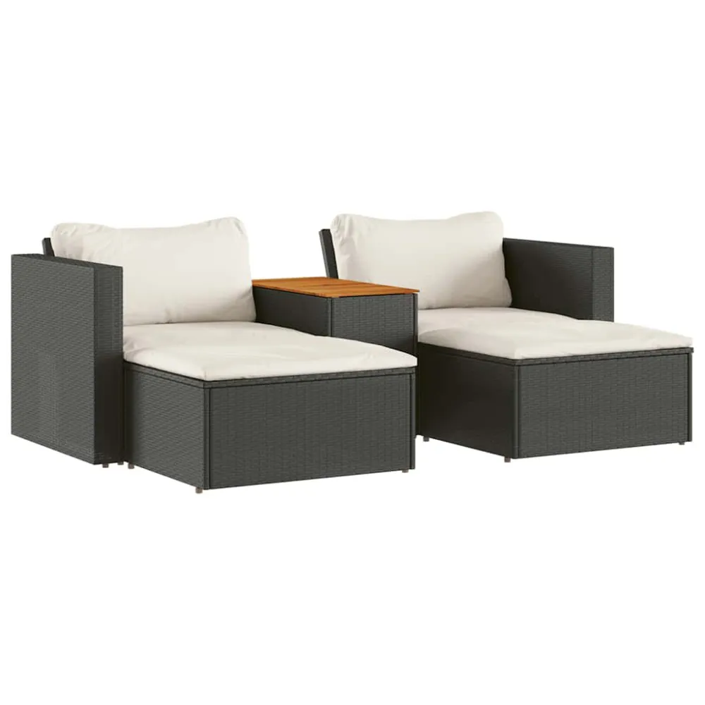 Set Divani da Giardino 5 pz con Cuscini Nero Polyrattan Acacia Easy Storage