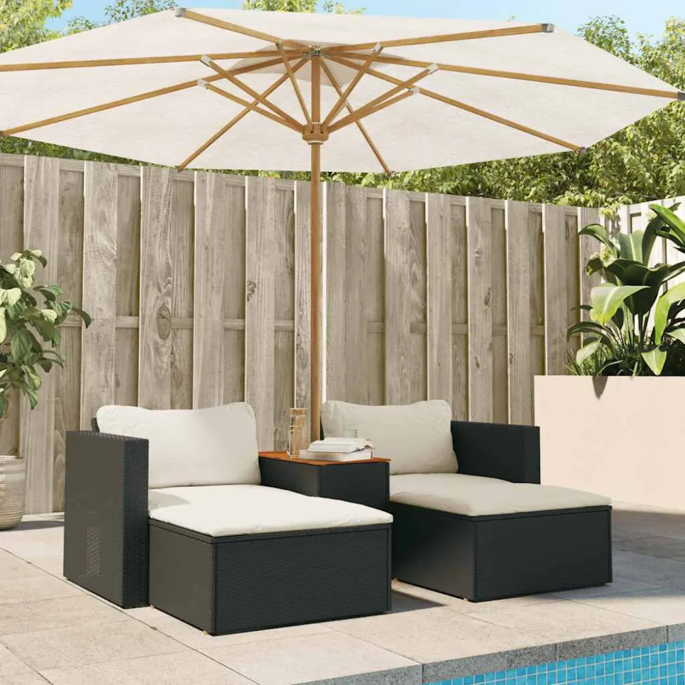 Set Divani da Giardino 5 pz con Cuscini Nero Polyrattan Acacia Easy Storage