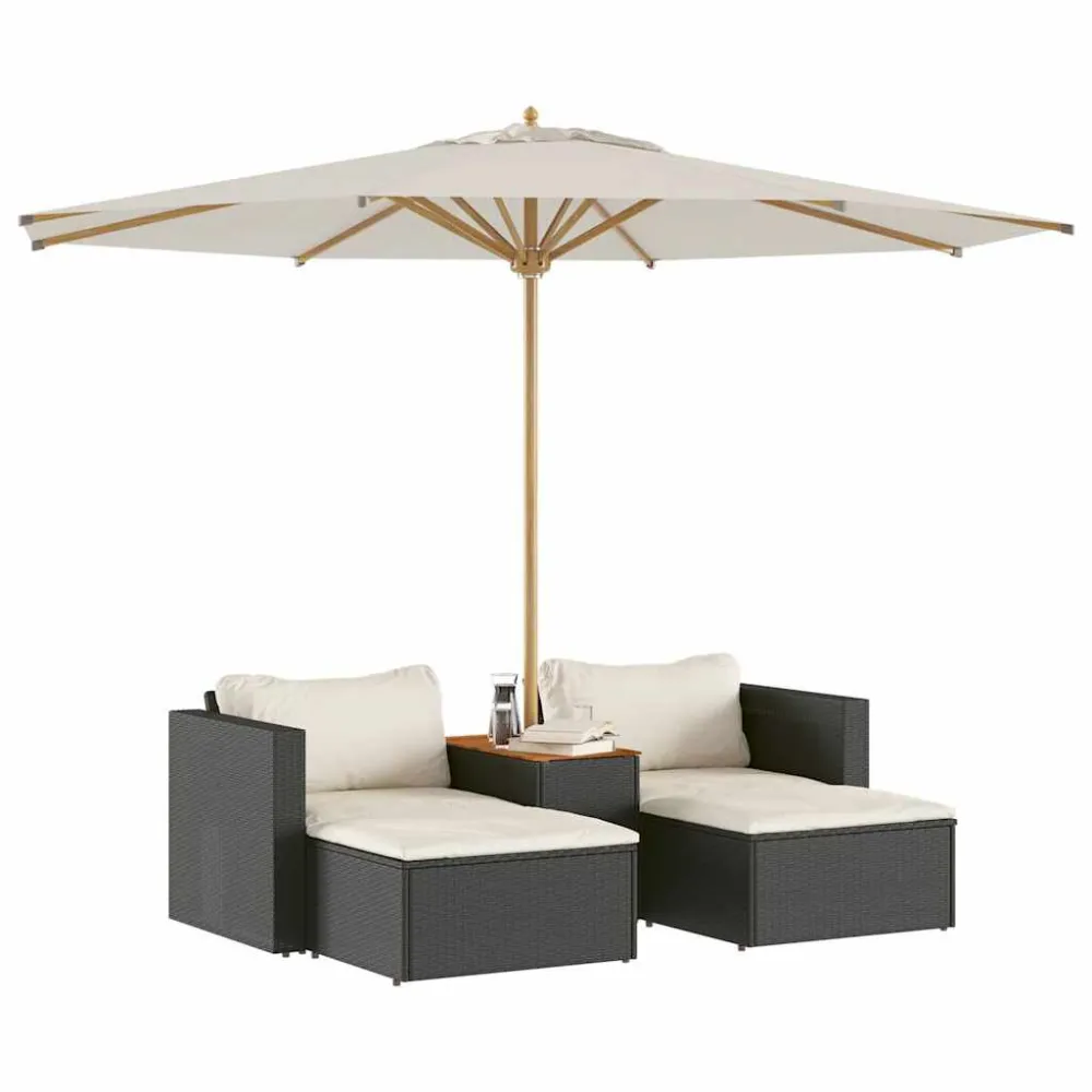 Set Divani da Giardino 5 pz con Cuscini Nero Polyrattan Acacia Easy Storage