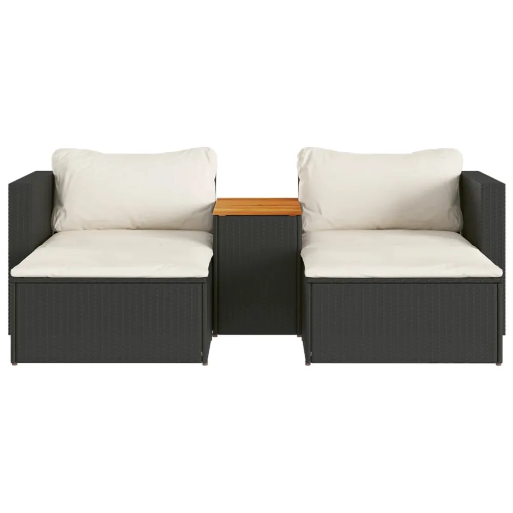 Set Divani da Giardino 5 pz con Cuscini Nero Polyrattan Acacia Easy Storage