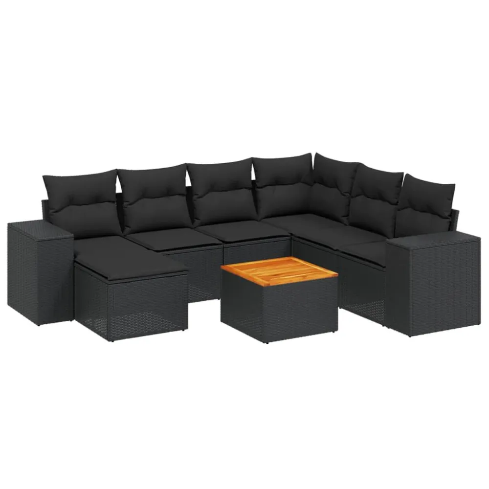 Set Divani da Giardino con Cuscini 8 pz Nero Polyrattan con Struttura Acciaio