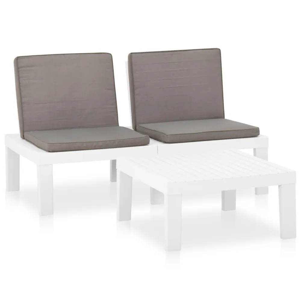 Set Divani da Giardino con Cuscini 2 pz Plastica Bianco con Struttura Acciaio
