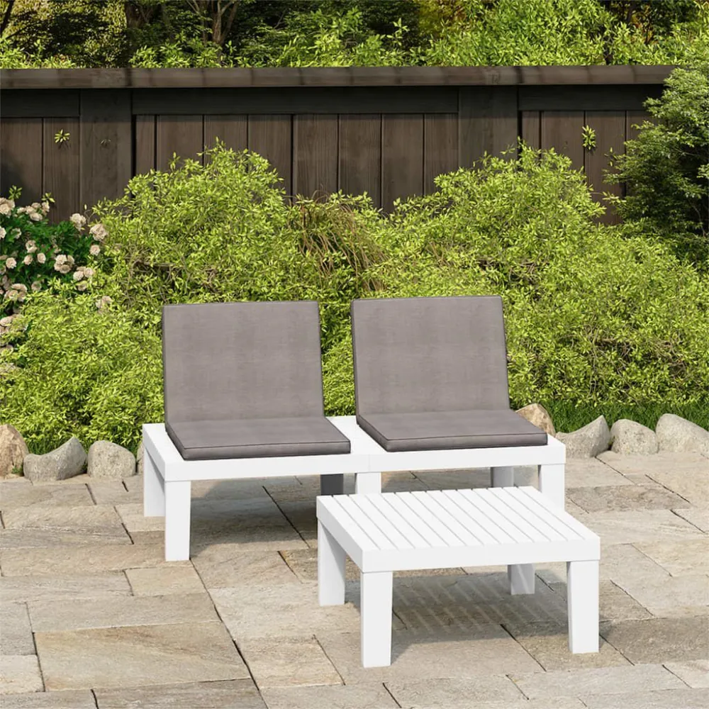 Set Divani da Giardino con Cuscini 2 pz Plastica Bianco con Struttura Acciaio