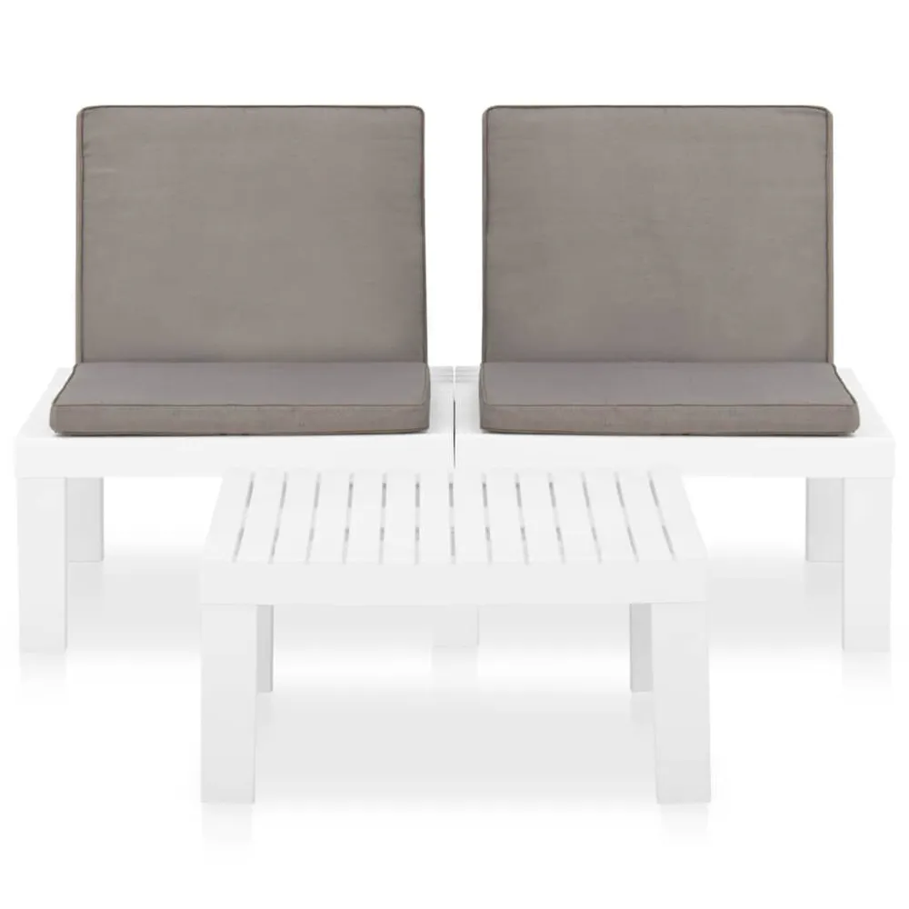 Set Divani da Giardino con Cuscini 2 pz Plastica Bianco con Struttura Acciaio