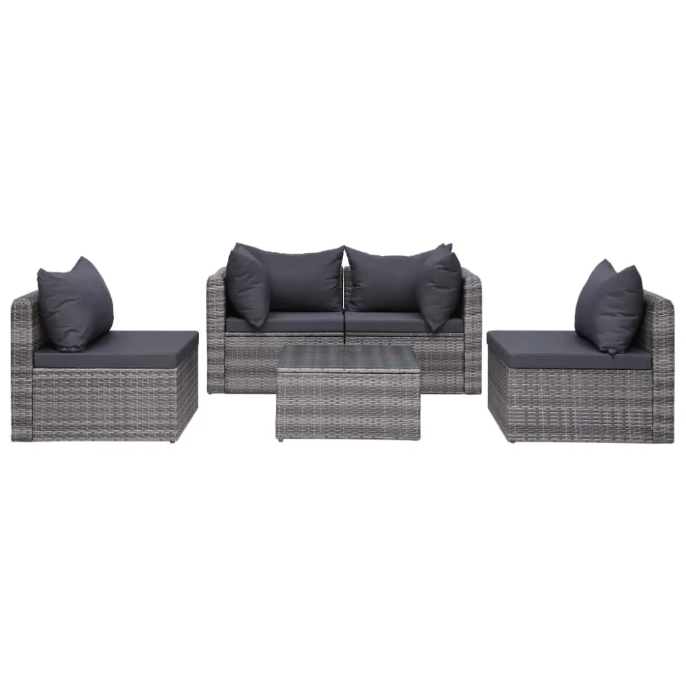 Set Divani da Giardino 7 pz con Cuscini Polyrattan Grigio con Portabicchiere Integrato