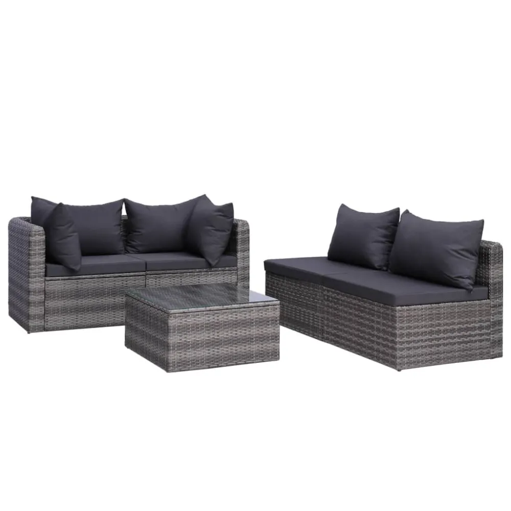 Set Divani da Giardino 7 pz con Cuscini Polyrattan Grigio con Portabicchiere Integrato