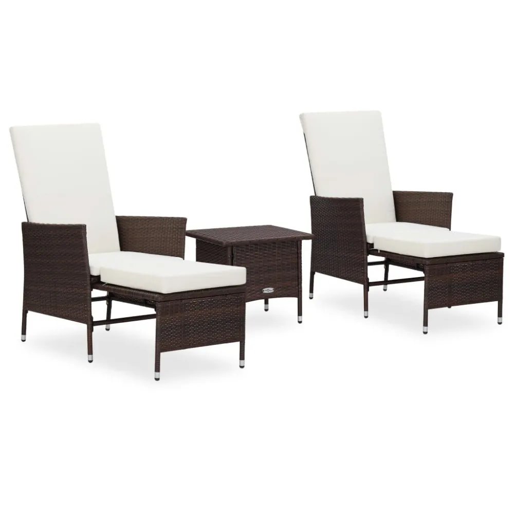 Set Divani da Giardino 3 pz con Cuscini Polyrattan Marrone per Relax all'Aperto