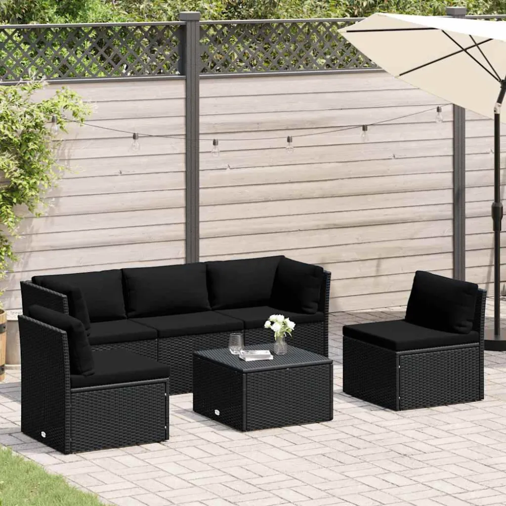 Set Divani da Giardino 4 pz con Cuscini Polyrattan Nero Materiale Alluminio Anodizzato