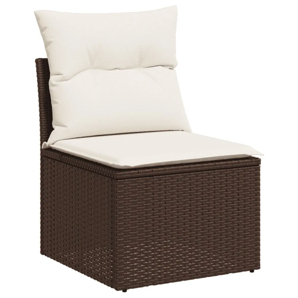 Set Divani da Giardino 11 pz con Cuscini Polyrattan Marrone con Cuscino Estraibile