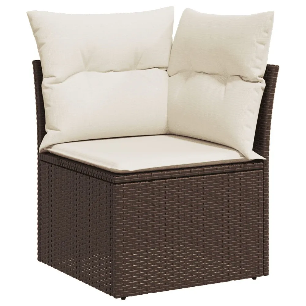 Set Divani da Giardino 11 pz con Cuscini Polyrattan Marrone con Cuscino Estraibile