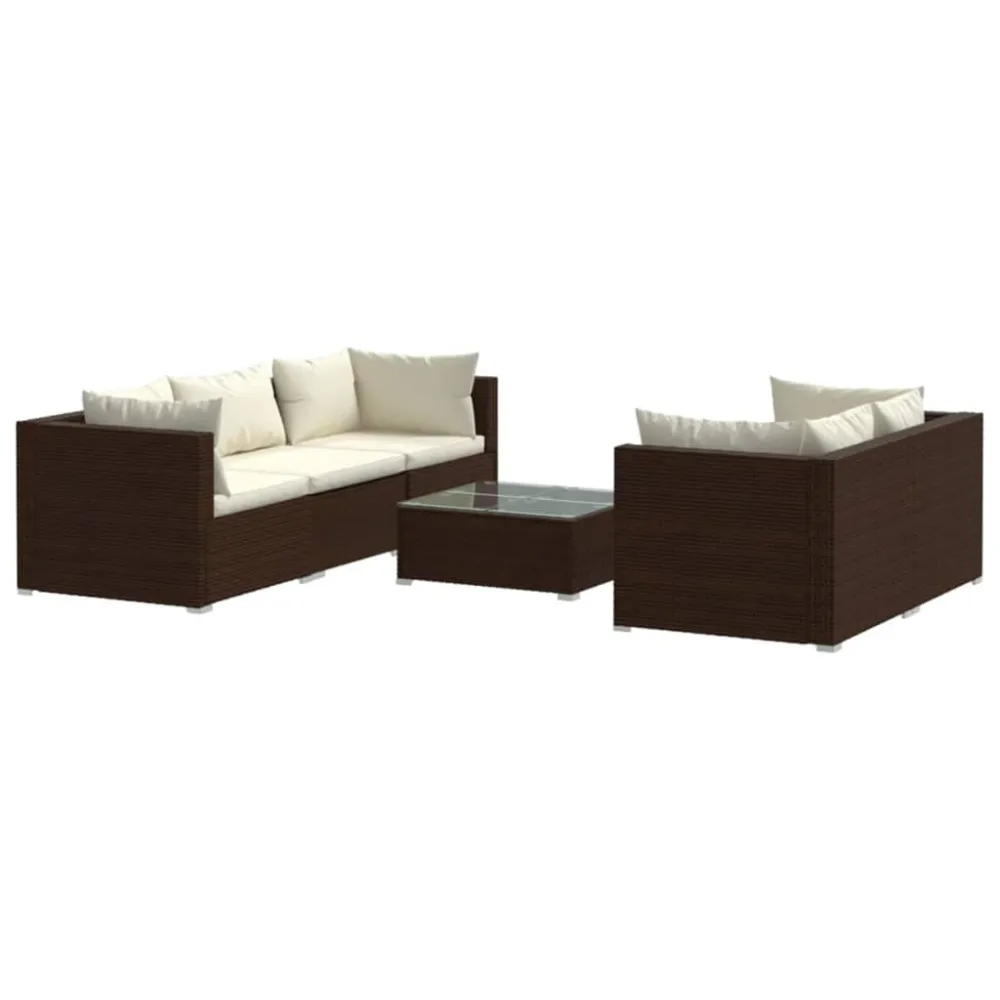 Set Divani da Giardino 6 pz con Cuscini Polyrattan Marrone Colori Vivaci