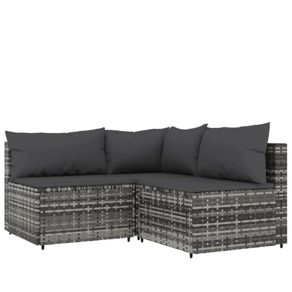 Set Divani da Giardino 3 pz con Cuscini Polyrattan Grigio - Impermeabile e UV Resistente