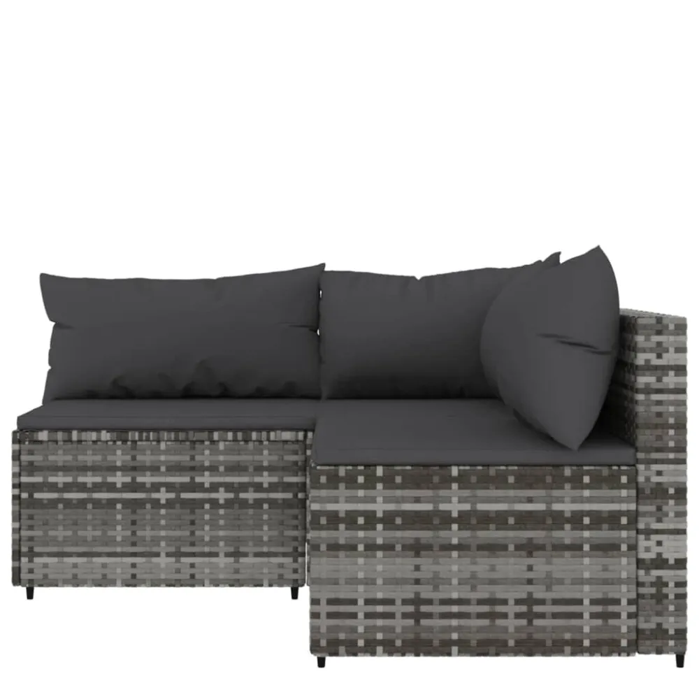 Set Divani da Giardino 3 pz con Cuscini Polyrattan Grigio - Impermeabile e UV Resistente