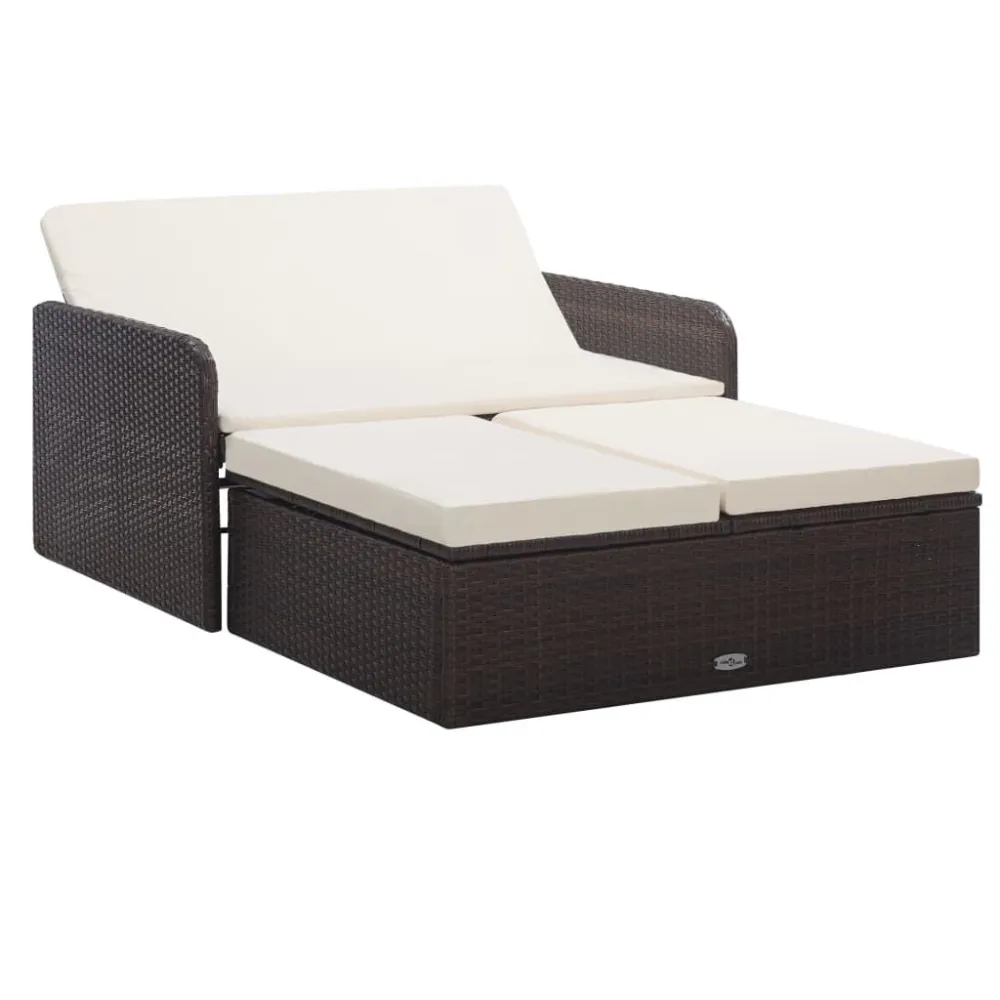 Set Divani da Giardino 2 pz con Cuscini Polyrattan Marrone Colori Vivaci