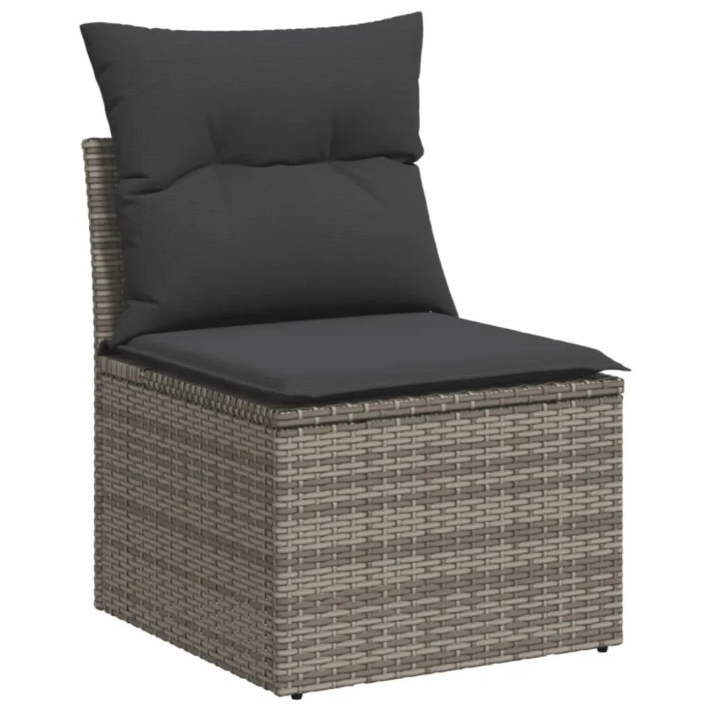 Set Divani da Giardino 4 pz con Cuscini Polyrattan Grigio Legno Massello