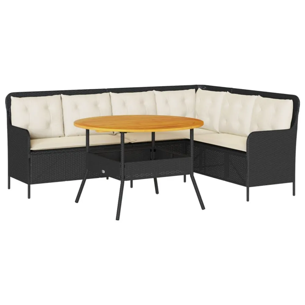 Set Divani da Giardino 2 pz con Cuscini Polyrattan Nero per Giardino e Spiaggia