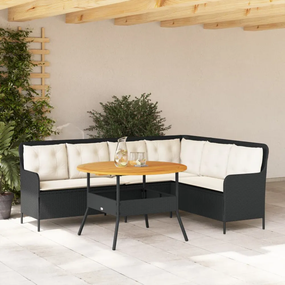 Set Divani da Giardino 2 pz con Cuscini Polyrattan Nero per Giardino e Spiaggia