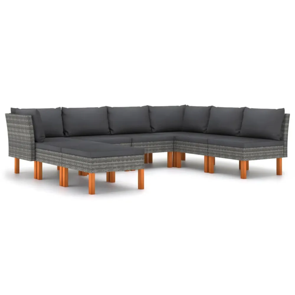 Set Divani da Giardino 8 pz con Cuscini Polyrattan Grigio Easy Storage