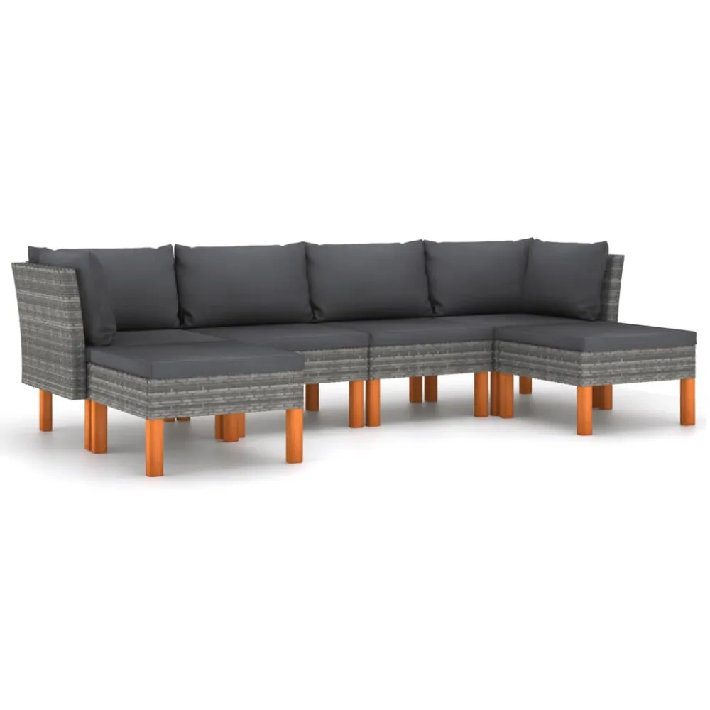 Set Divani da Giardino 6 pz con Cuscini Polyrattan Grigio | Pieghevole e Leggera