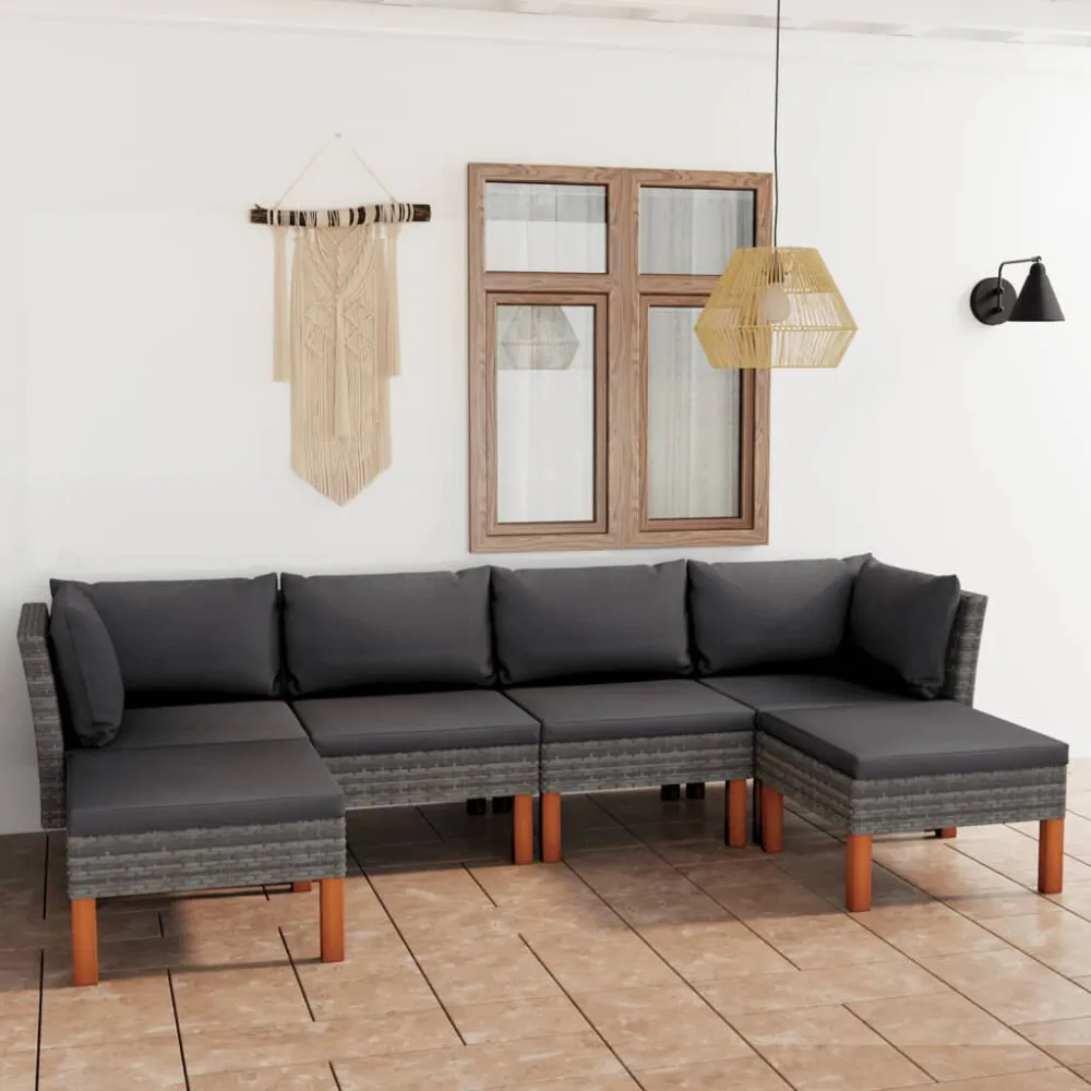 Set Divani da Giardino 6 pz con Cuscini Polyrattan Grigio | Pieghevole e Leggera