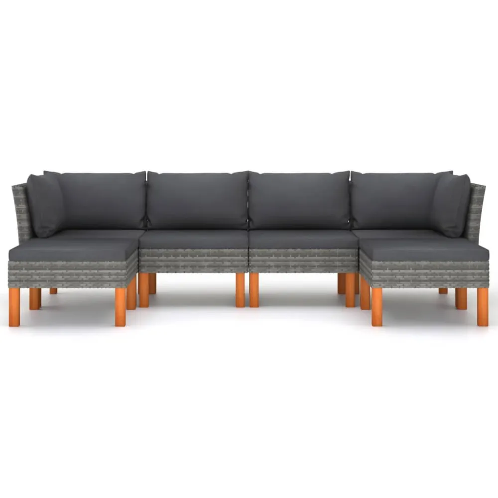 Set Divani da Giardino 6 pz con Cuscini Polyrattan Grigio | Pieghevole e Leggera