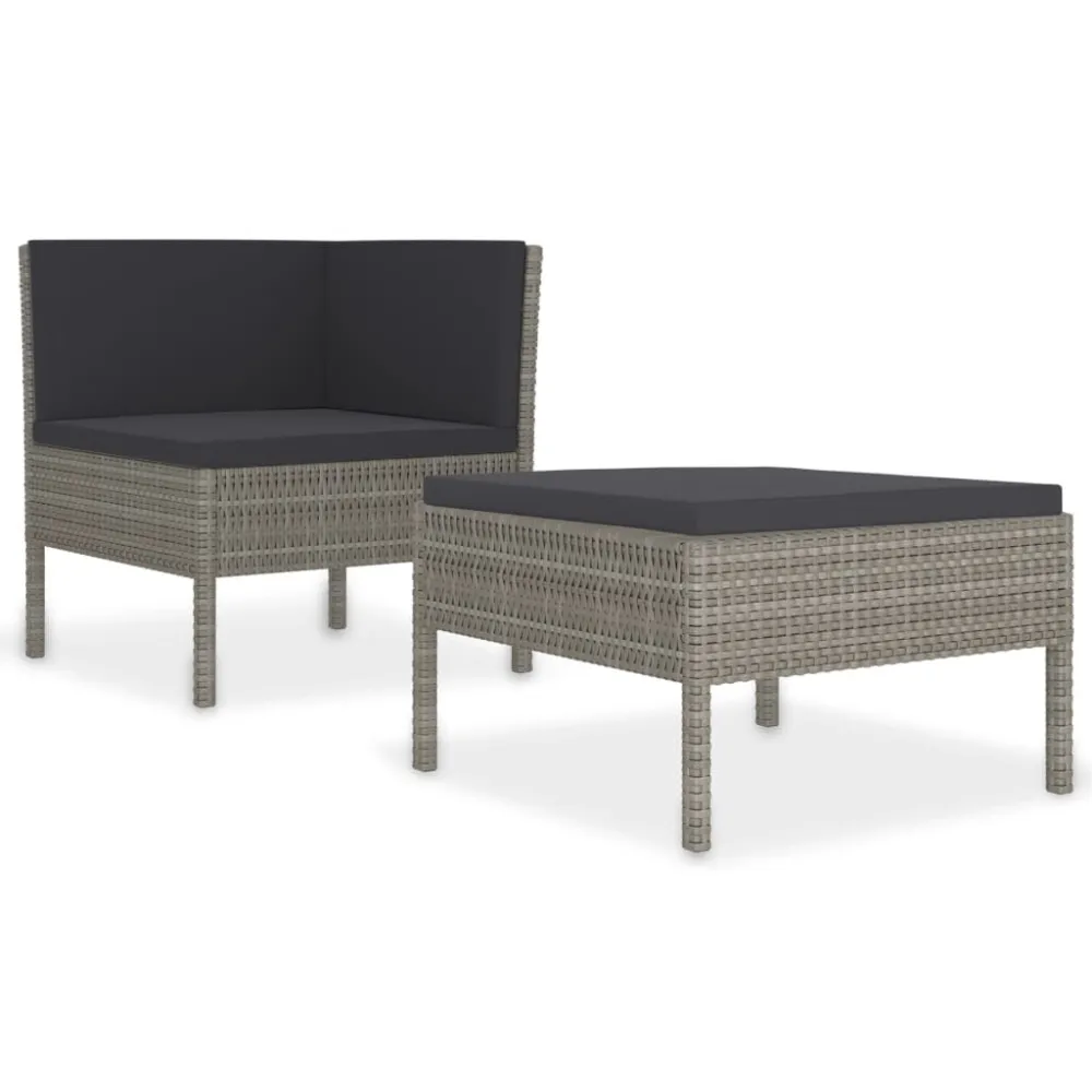 Set Divani da Giardino 2 pz con Cuscini Polyrattan Grigio - Impermeabile e UV Resistente