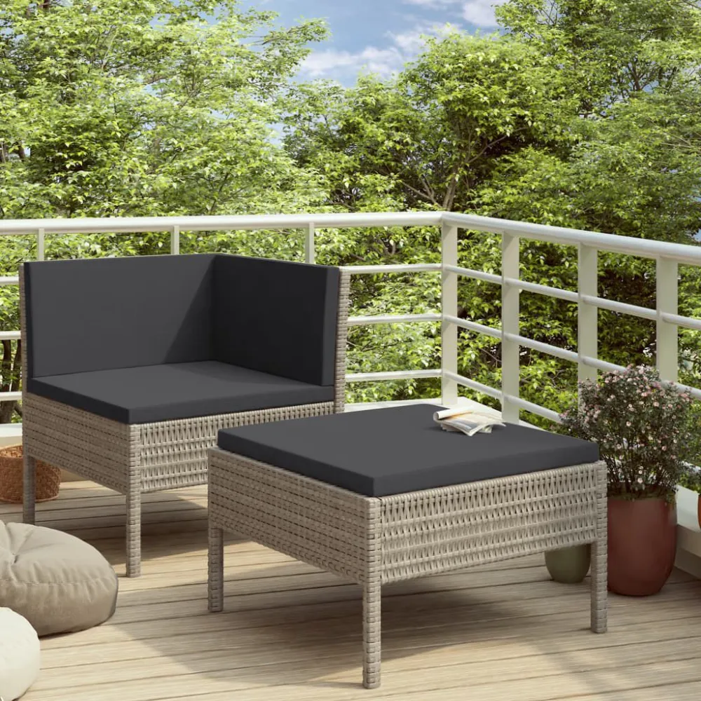 Set Divani da Giardino 2 pz con Cuscini Polyrattan Grigio - Impermeabile e UV Resistente