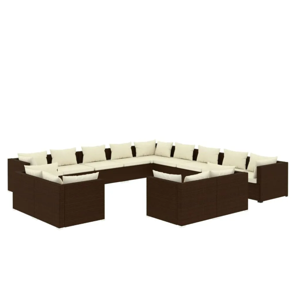 Set Divani da Giardino 13 pz con Cuscini Polyrattan Marrone Colori Vivaci