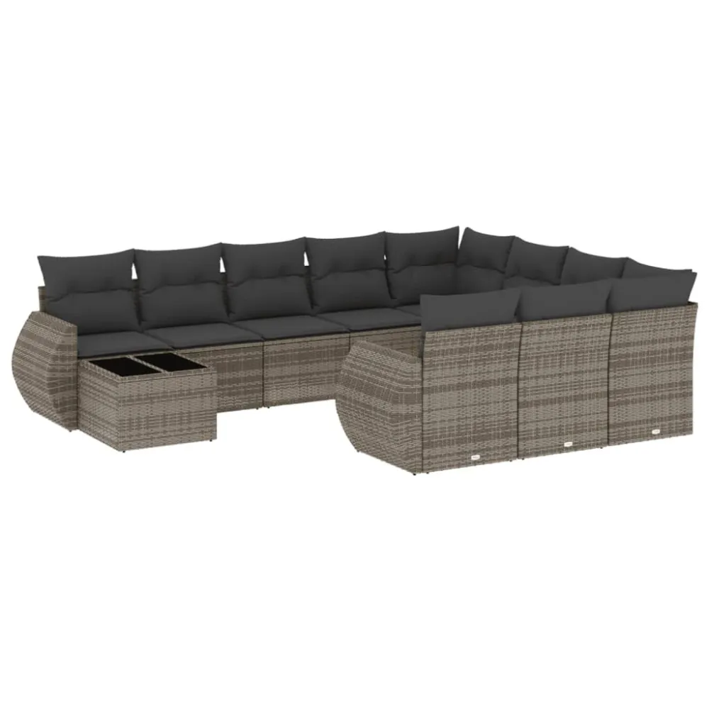 Set Divani da Giardino 11 pz con Cuscini Polyrattan Grigio con Schienale Regolabile