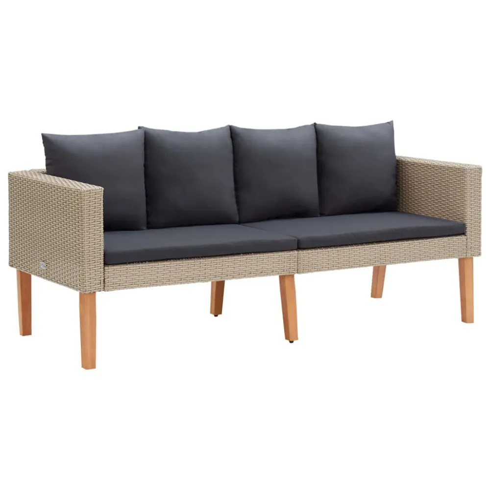 Set Divani da Giardino 3 pz con Cuscini Polyrattan Sabbia - Impermeabile e UV Resistente