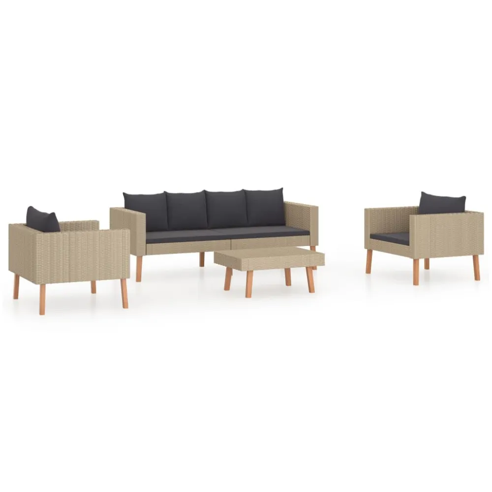 Set Divani da Giardino 4 pz con Cuscini Polyrattan Panna