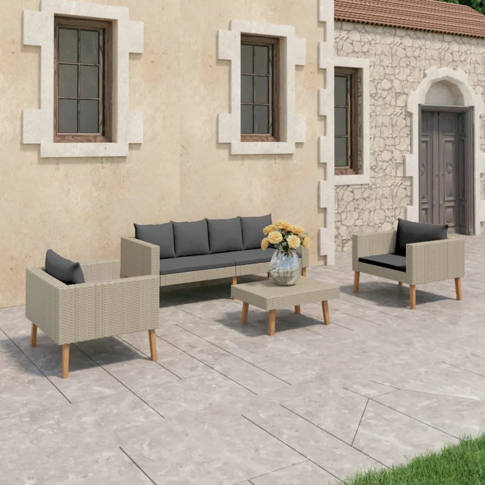 Set Divani da Giardino 4 pz con Cuscini Polyrattan Panna
