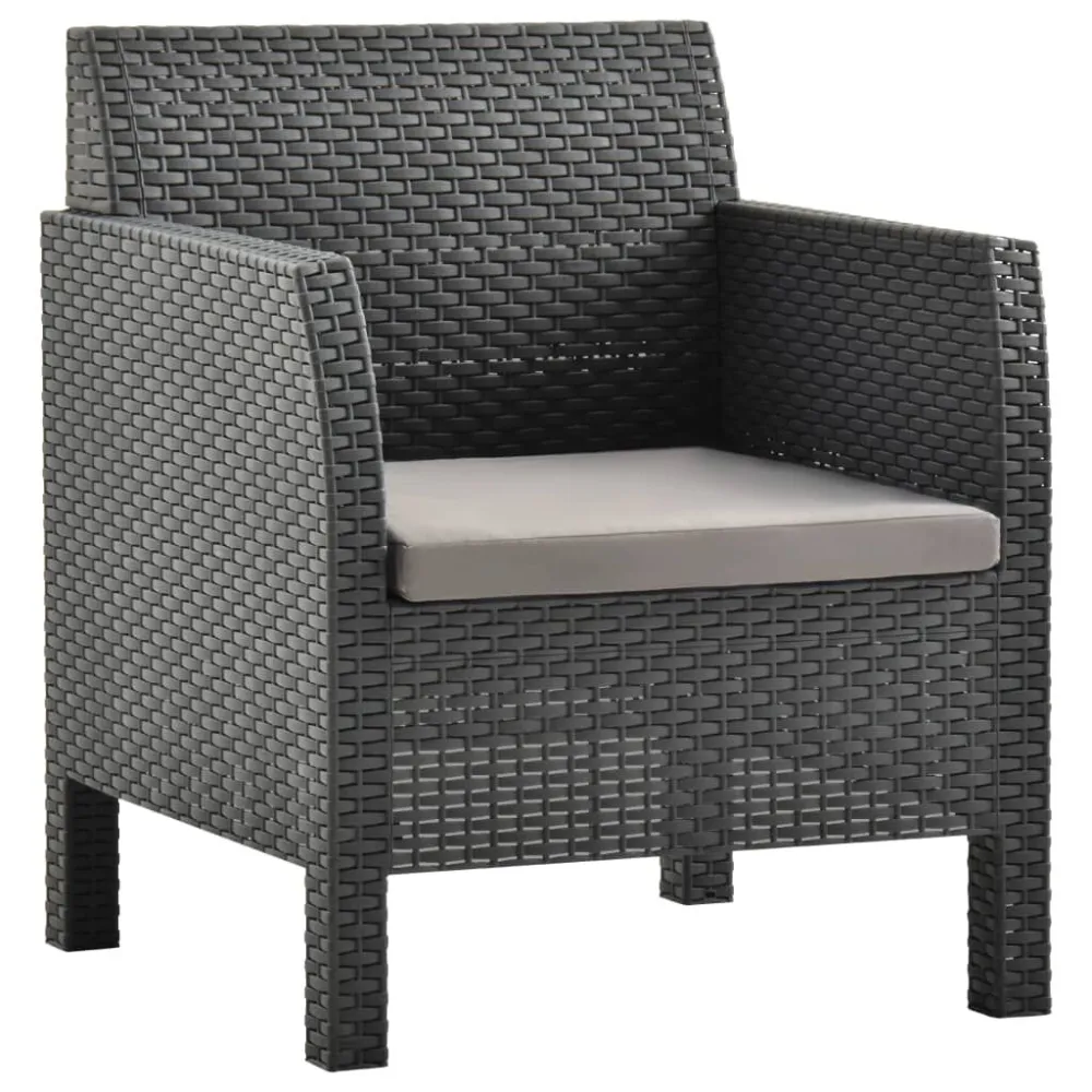 Set Divani da Giardino 3 pz con Cuscini Rattan PP Antracite con Portabicchiere Integrato