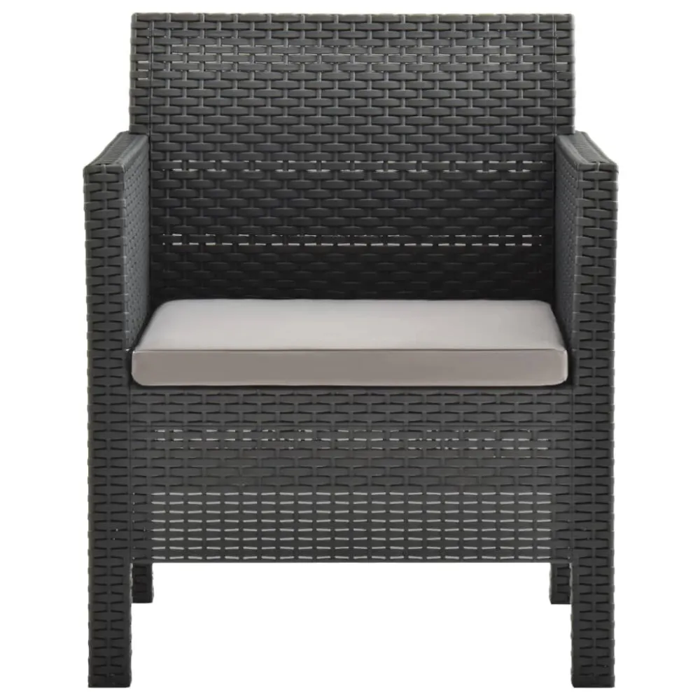 Set Divani da Giardino 3 pz con Cuscini Rattan PP Antracite con Portabicchiere Integrato