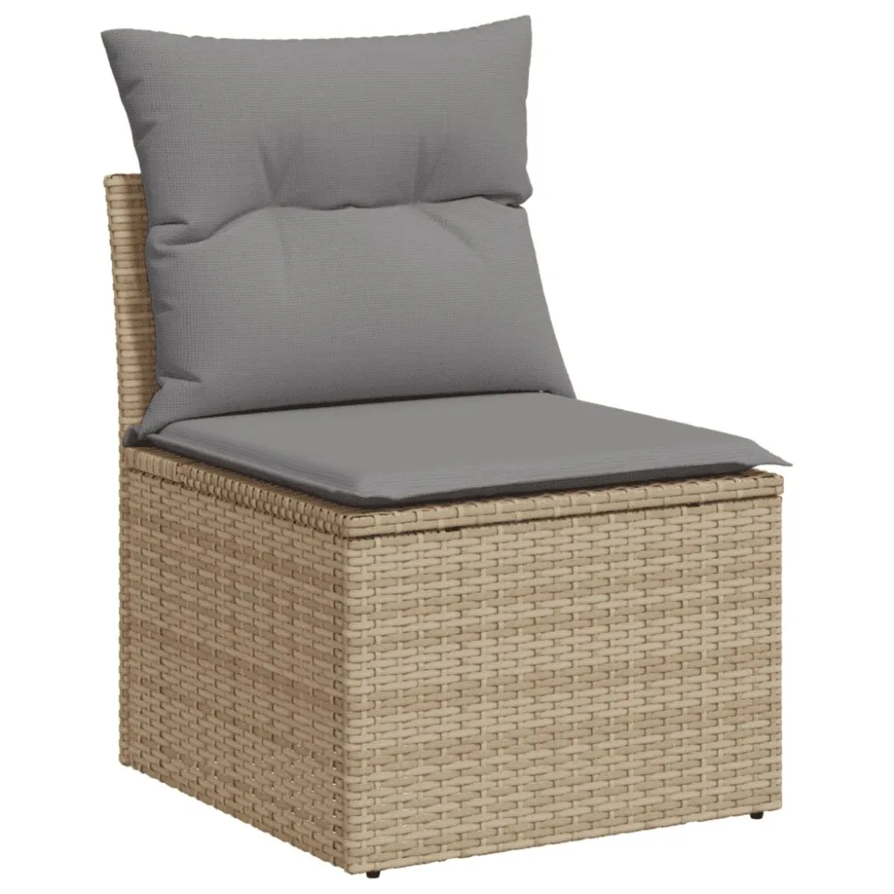 Set Divani da Giardino 11 pz con Cuscini Sabbia Polyrattan Legno Massello