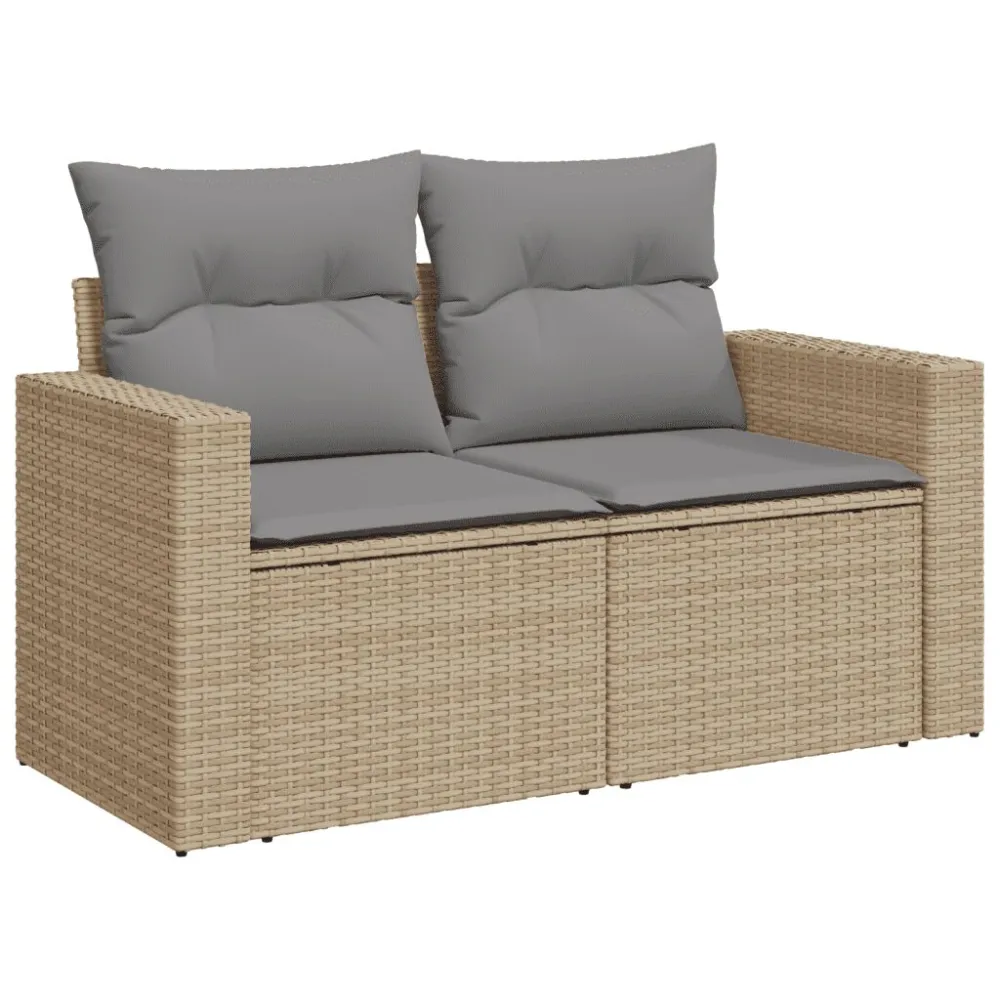 Set Divani da Giardino 11 pz con Cuscini Sabbia Polyrattan Legno Massello
