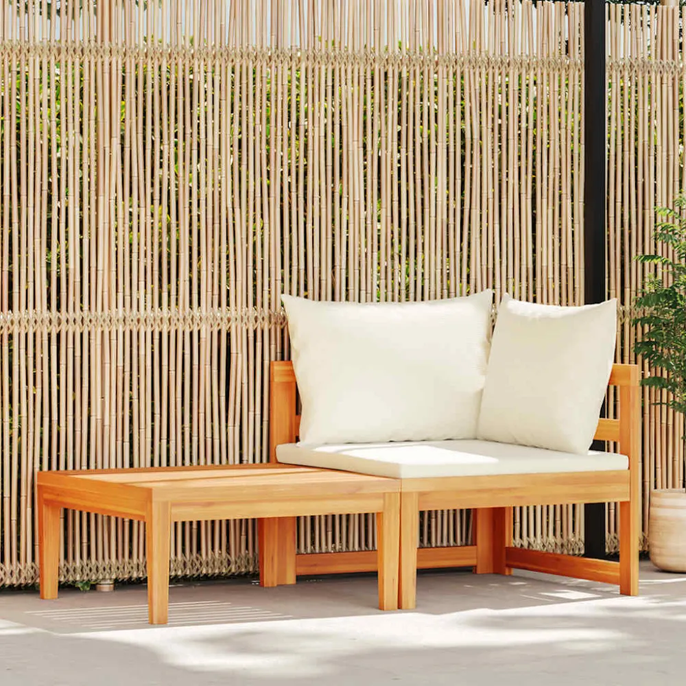 Set Divani Giardino 2 pz Cuscini Bianco Crema Legno d'Acacia con Schienale Regolabile