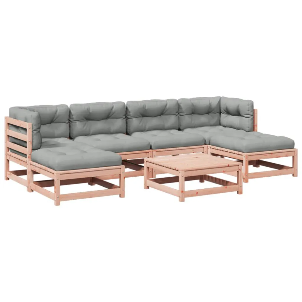 Set Divani Giardino 7 pz Cuscini Legno Massello Abete Douglas con Portabicchiere Integrato