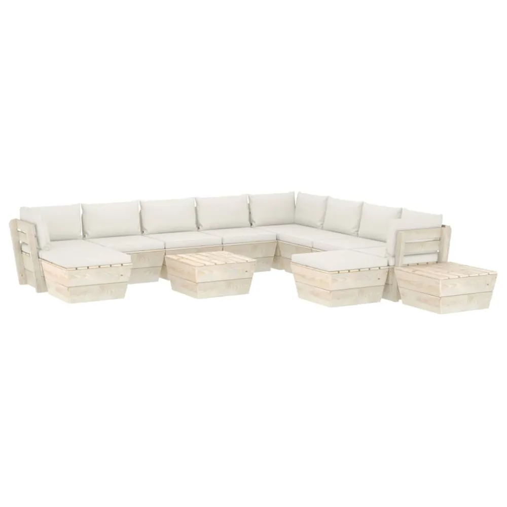 Set Divani da Giardino su Pallet 12 pz con Cuscini Legno Abete Legno Massello