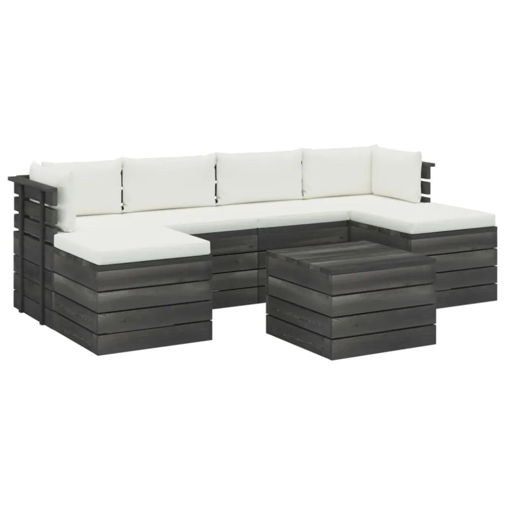 Set Divani da Giardino su Pallet 7 pz con Cuscini Massello Pino per Relax all'Aperto