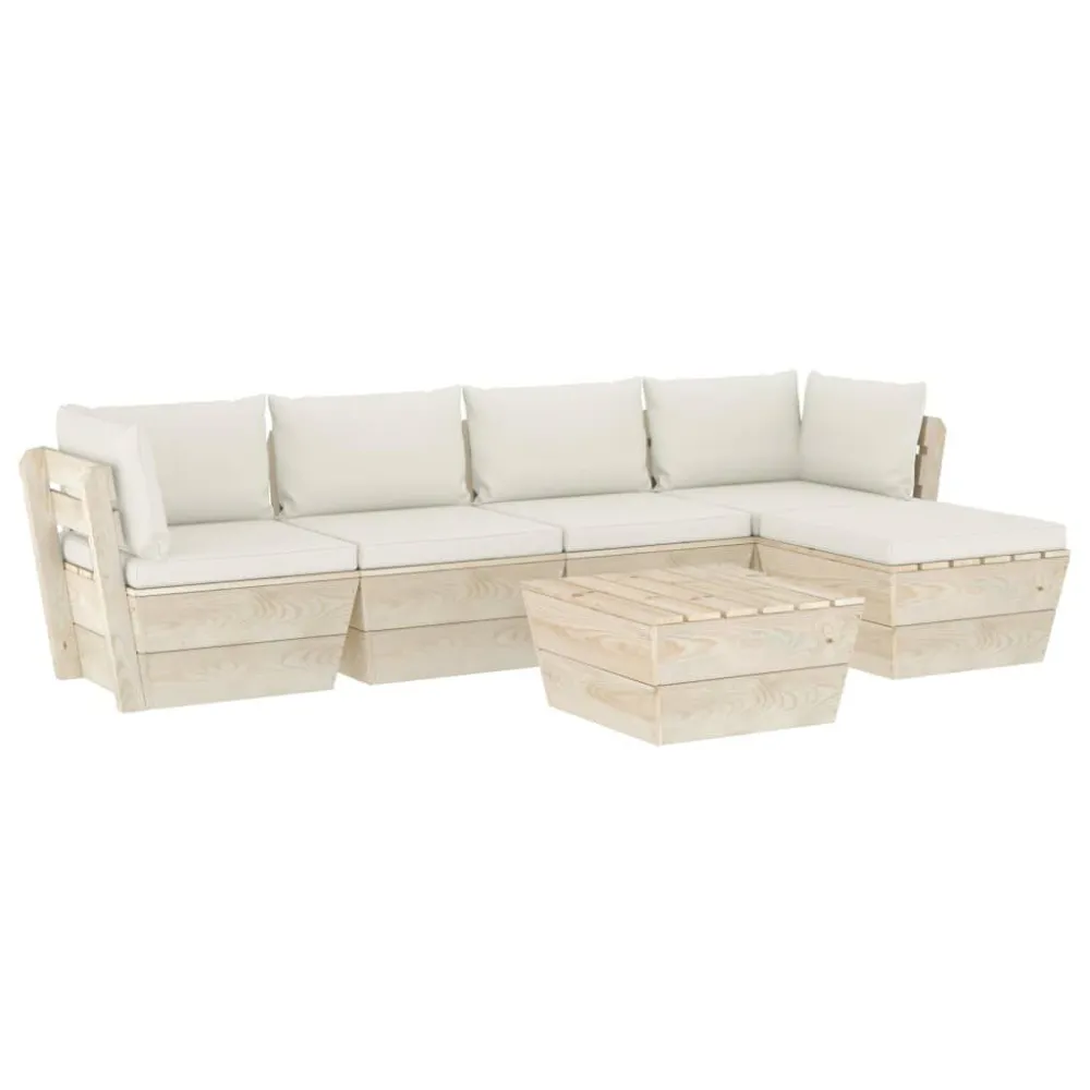 Set Divani da Giardino su Pallet 6 pz con Cuscini Legno Abete per Giardino e Spiaggia