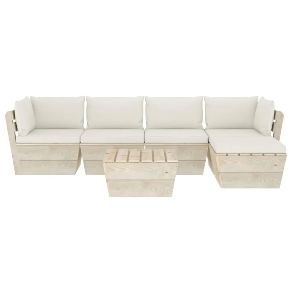 Set Divani da Giardino su Pallet 6 pz con Cuscini Legno Abete per Giardino e Spiaggia