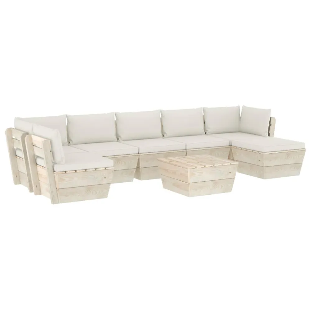 Set Divani da Giardino su Pallet 8 pz con Cuscini Legno Abete con Cuscino Estraibile