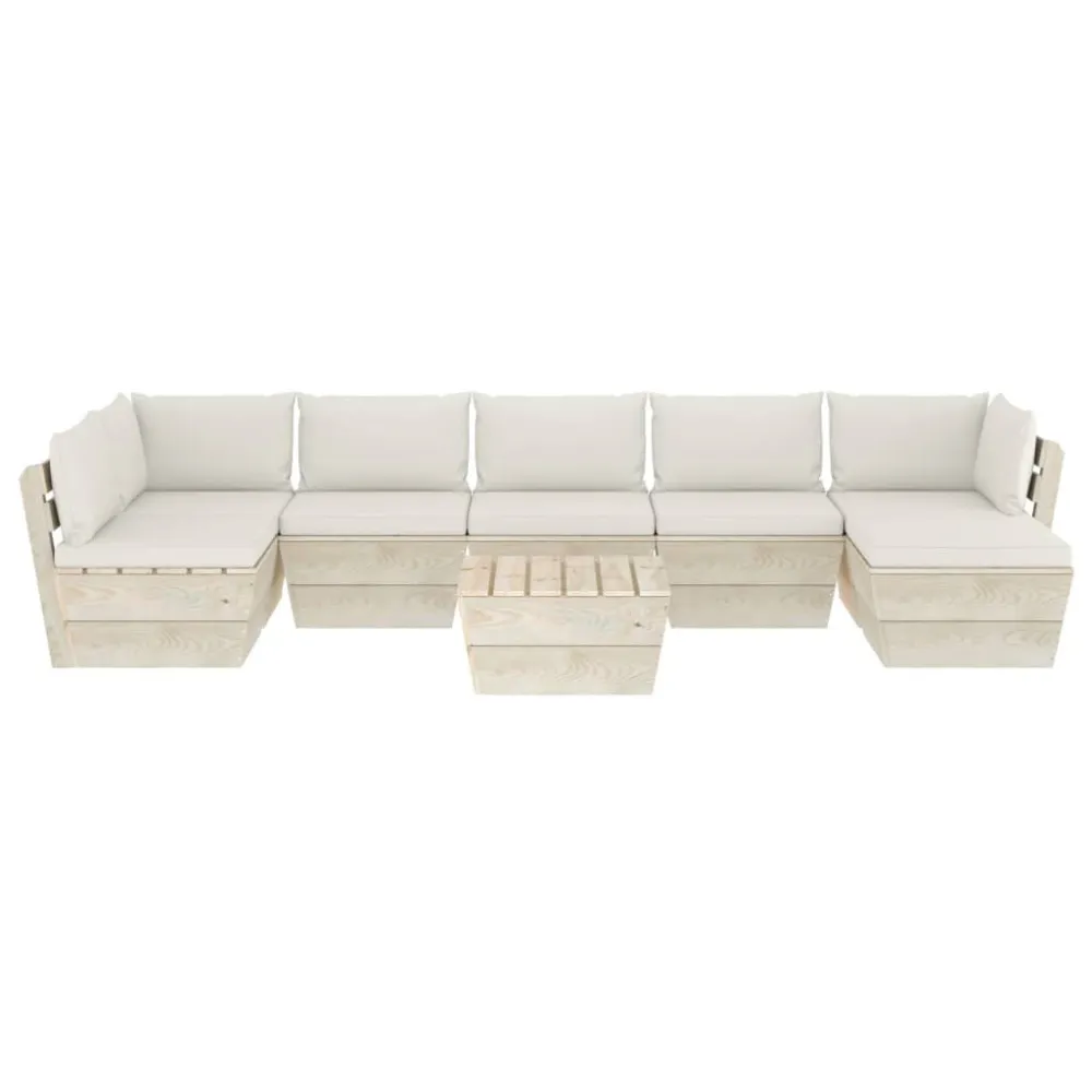 Set Divani da Giardino su Pallet 8 pz con Cuscini Legno Abete con Cuscino Estraibile